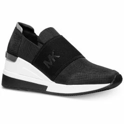 Coupon 🎁 MICHAEL Michael Kors Felix 👩 Womens Leather Trim Wedge Casual and Fashion 👟 Sneakers 🛒