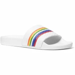 Cheapest 👏 MICHAEL Michael Kors 👩 Womens Leather Rainbow Pool Slides 🌟