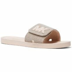 Promo ⭐ MICHAEL Michael Kors MK Slide 👩 Womens Metallic Chain Slide 🩴 Sandals 🔥