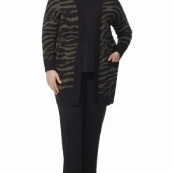 Cheap 🔔 Jones New York Plus 👩 Womens Animal Print Ribbed Trim Cardigan Sweater 😀