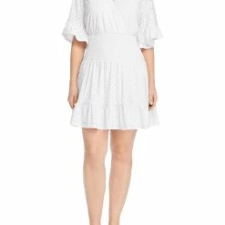 Best deal ๐ MICHAEL Michael Kors Plus ๐ฉ Womens Eyelet Smocked Casual ๐ Dress ๐ฅฐ
