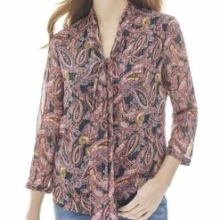 Best Pirce 😀 Jones New York 👩 Womens Tie Neck Metallic Blouse 🔥