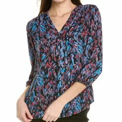 New โญ women Jones New York Printed Pleated Front Top ๐