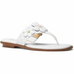 New 🛒 MICHAEL Michael Kors Nellie 👩 Womens Leather Embellished Thong 🩴 Sandals 🎉