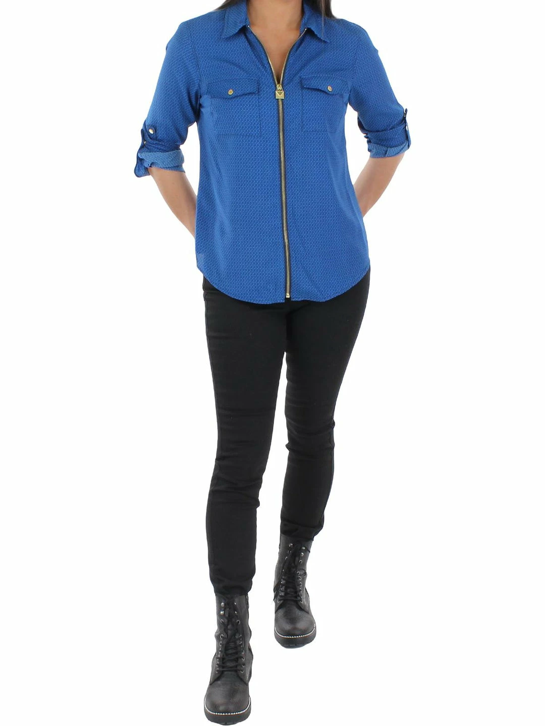 Brand new 😀 MICHAEL Michael Kors 👩 Womens Priinted Zip Front Blouse 🎁 3 Brand new 😀 MICHAEL Michael Kors 👩 Womens Priinted Zip Front Blouse 🎁